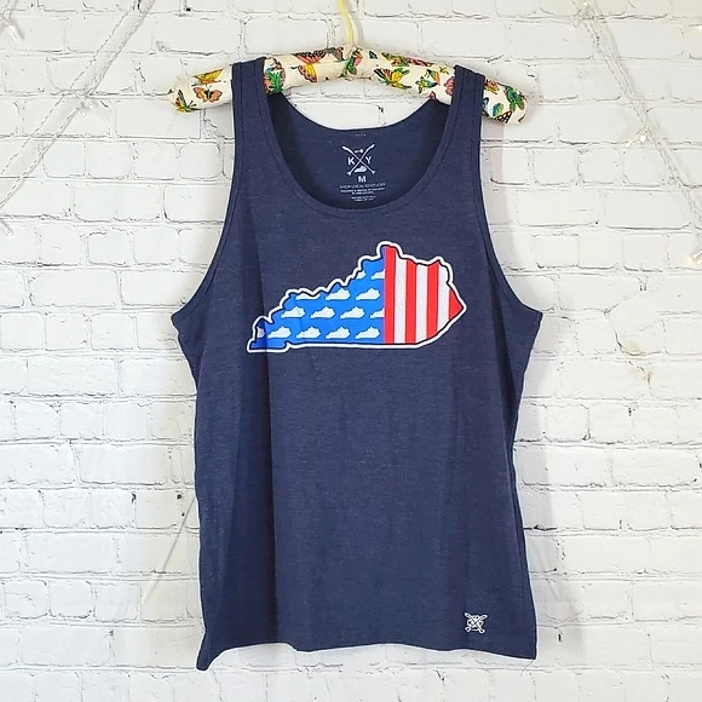 Shop Local Kentucky Red White Blue KY Shape Graphic Print Tank Top Mens Size M - Picture 6 of 11